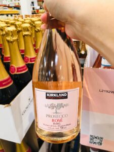 This wine has a vibrant dark peach color with aromas bursting with raspberry, cherry, lime, and floral notes. Kirkland Prosecco Rose